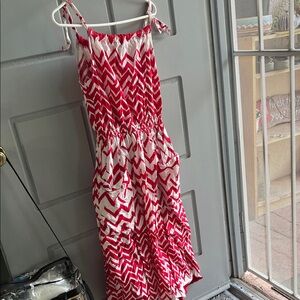 Red and White Zigzag Midi Dress